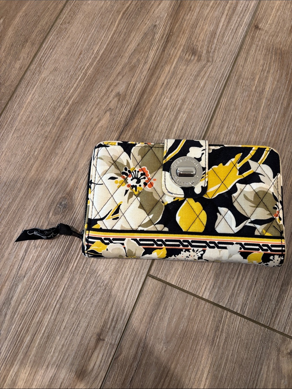Vera Bradley Floral Quilted Zip Wallet in Yellow, Black, Cream